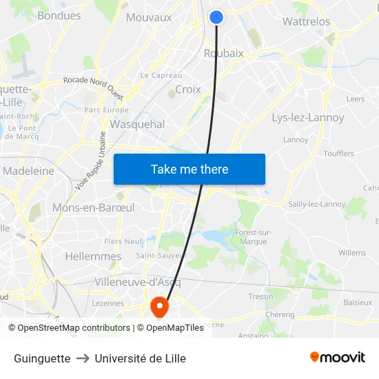 Guinguette to Université de Lille map