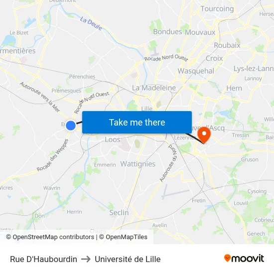 Rue D'Haubourdin to Université de Lille map