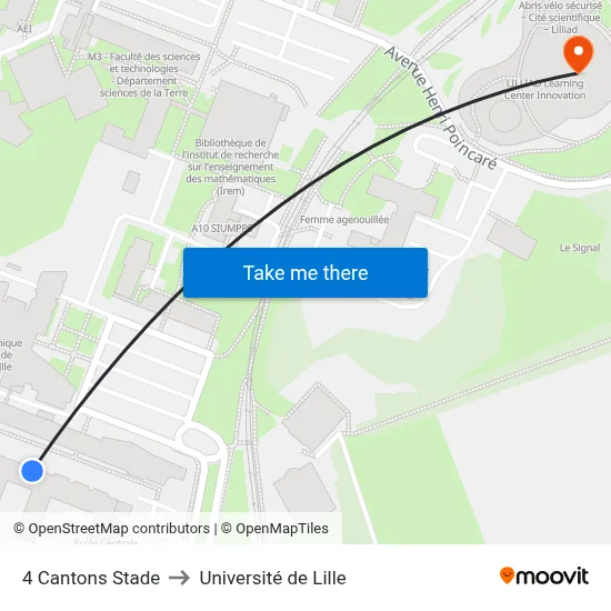 4 Cantons Stade to Université de Lille map