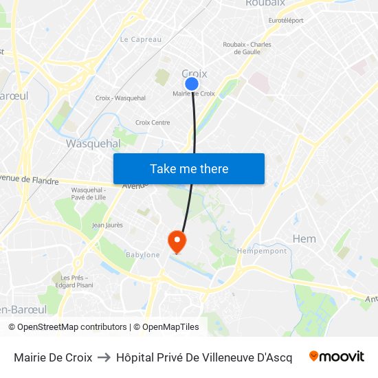 Mairie De Croix to Hôpital Privé De Villeneuve D'Ascq map