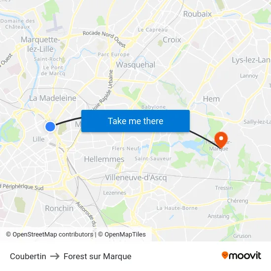 Coubertin to Forest sur Marque map