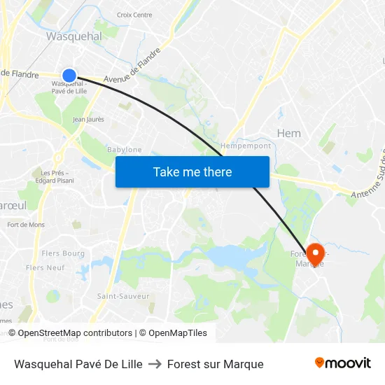 Wasquehal Pavé De Lille to Forest sur Marque map