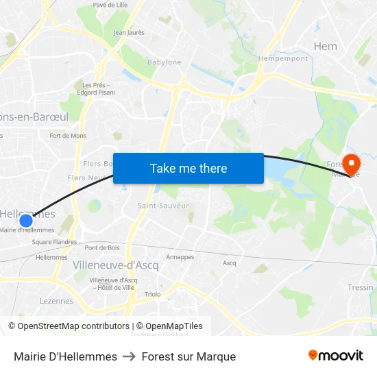 Mairie D'Hellemmes to Forest sur Marque map