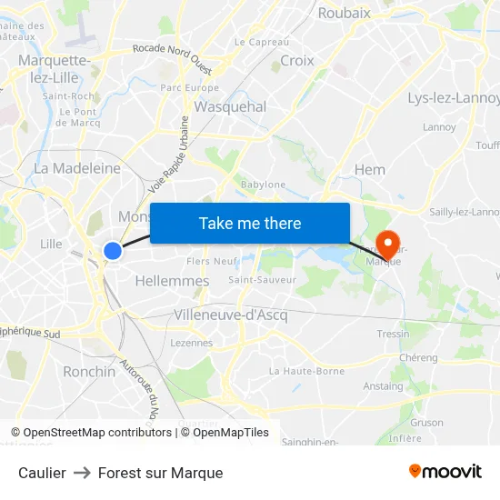 Caulier to Forest sur Marque map