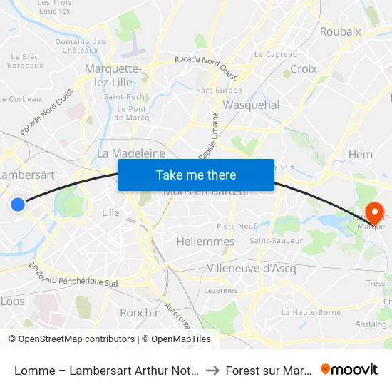 Lomme – Lambersart Arthur Notebart to Forest sur Marque map