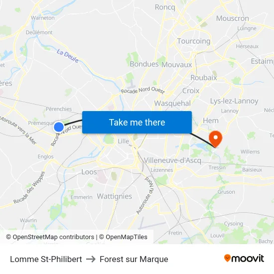 Lomme St-Philibert to Forest sur Marque map