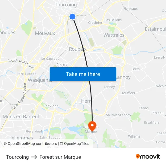 Tourcoing to Forest sur Marque map