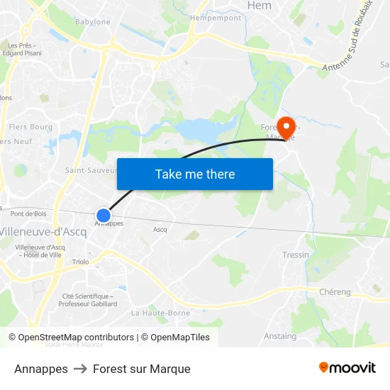 Annappes to Forest sur Marque map