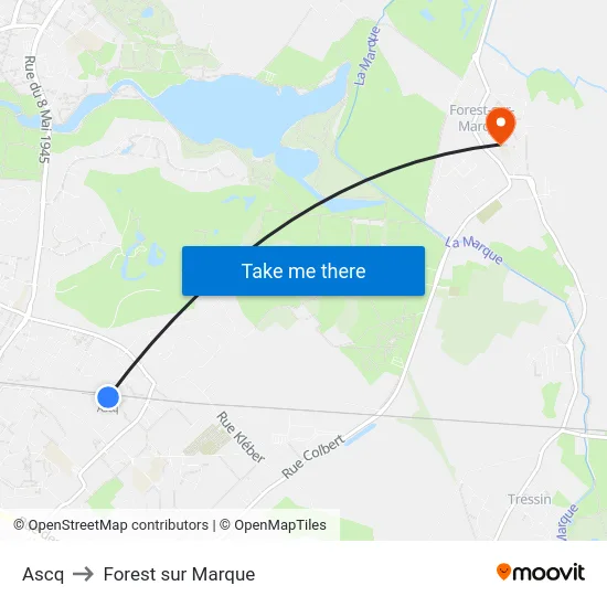 Ascq to Forest sur Marque map