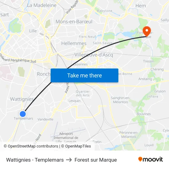 Wattignies - Templemars to Forest sur Marque map