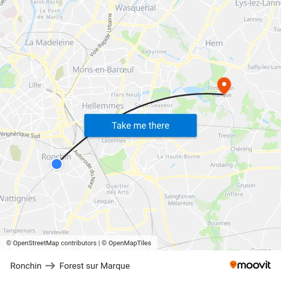 Ronchin to Forest sur Marque map