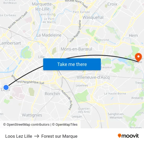 Loos Lez Lille to Forest sur Marque map