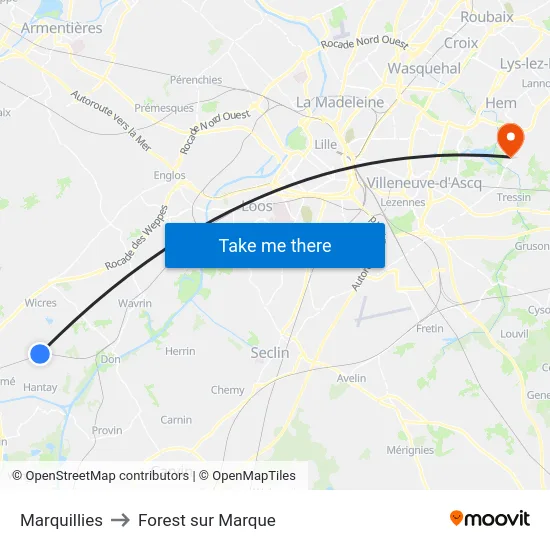 Marquillies to Forest sur Marque map