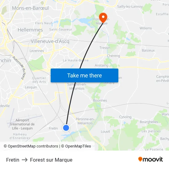 Fretin to Forest sur Marque map