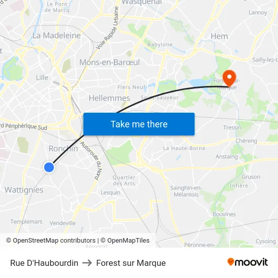 Rue D'Haubourdin to Forest sur Marque map