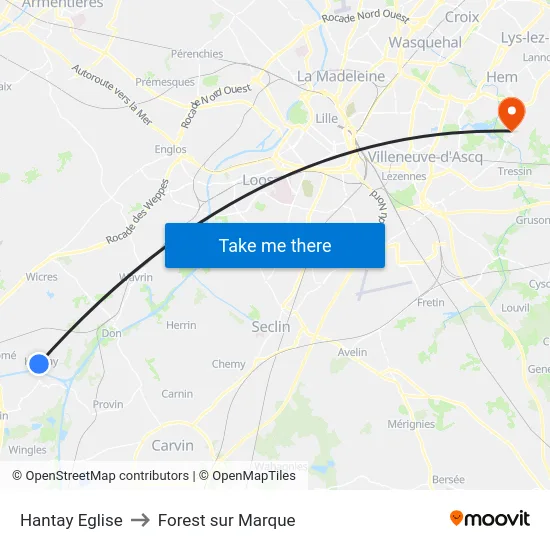 Hantay Eglise to Forest sur Marque map