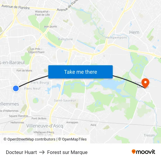 Docteur Huart to Forest sur Marque map