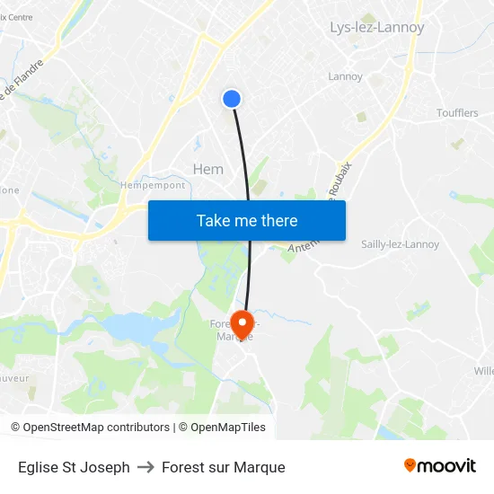 Eglise St Joseph to Forest sur Marque map