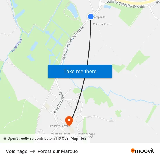 Voisinage to Forest sur Marque map