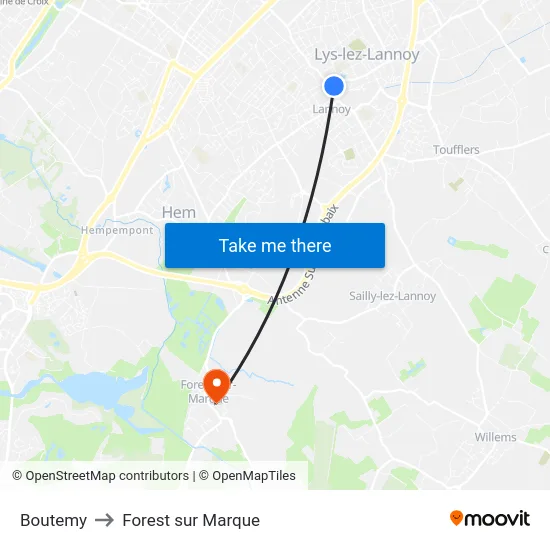 Boutemy to Forest sur Marque map