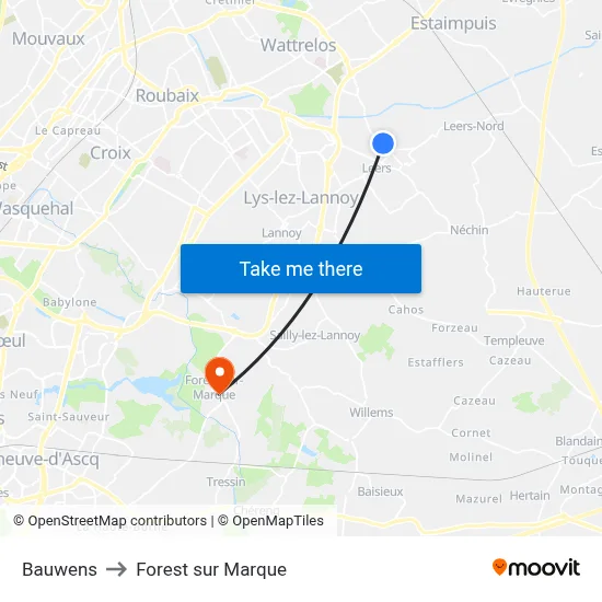 Bauwens to Forest sur Marque map
