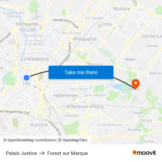 Palais Justice to Forest sur Marque map