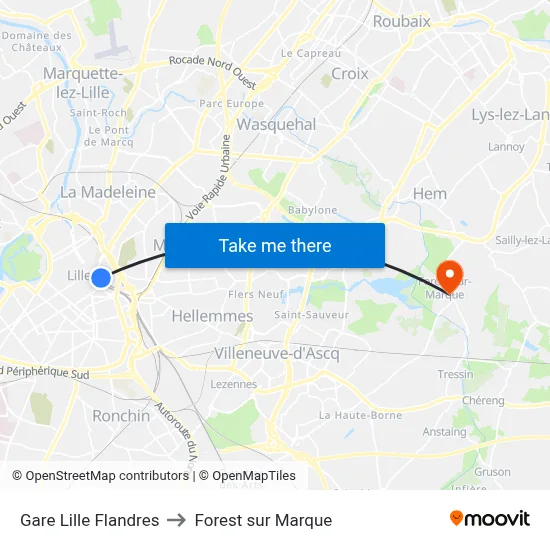 Gare Lille Flandres to Forest sur Marque map