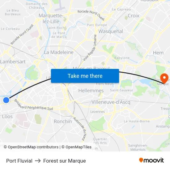 Port Fluvial to Forest sur Marque map
