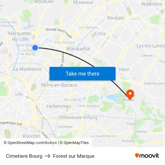 Cimetiere Bourg to Forest sur Marque map