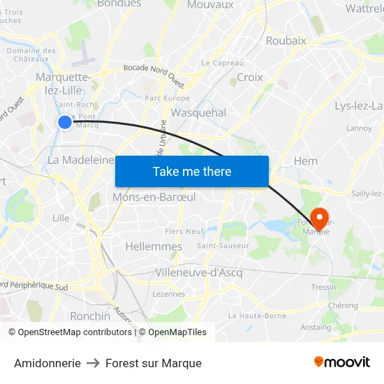 Amidonnerie to Forest sur Marque map