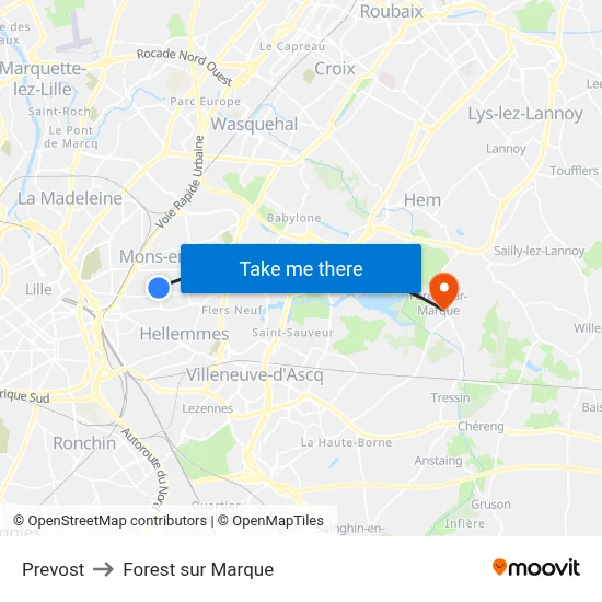 Prevost to Forest sur Marque map