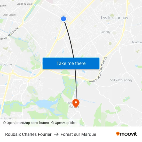 Roubaix Charles Fourier to Forest sur Marque map