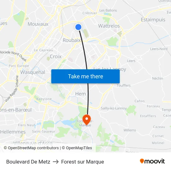 Boulevard De Metz to Forest sur Marque map