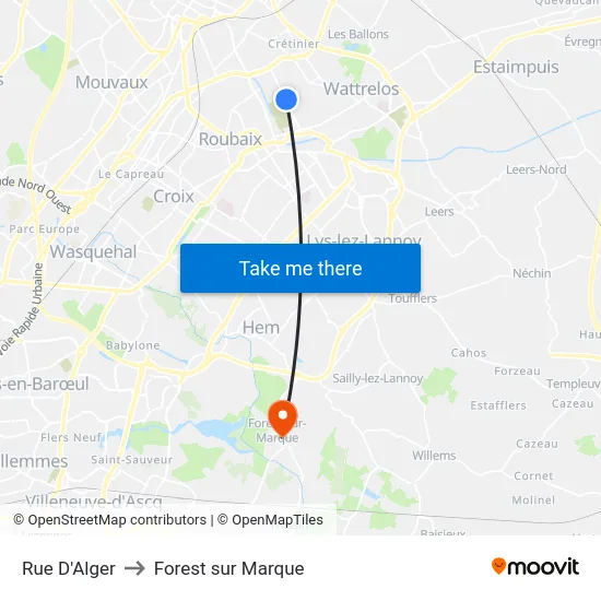 Rue D'Alger to Forest sur Marque map