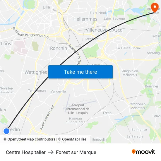 Centre Hospitalier to Forest sur Marque map