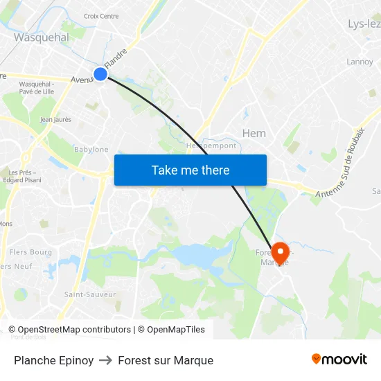 Planche Epinoy to Forest sur Marque map