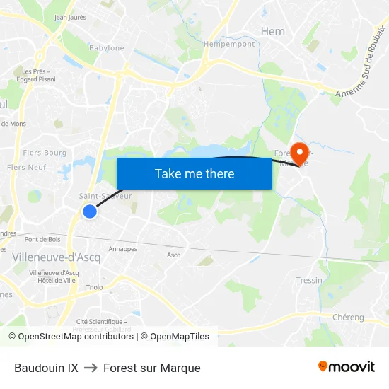 Baudouin IX to Forest sur Marque map