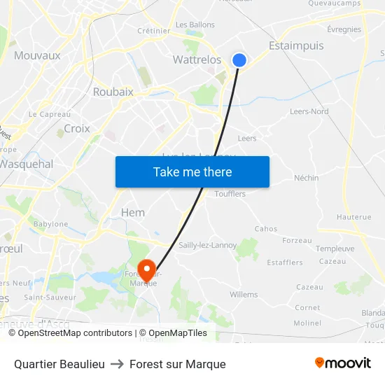 Quartier Beaulieu to Forest sur Marque map