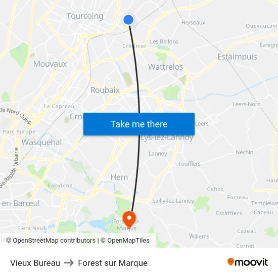 Vieux Bureau to Forest sur Marque map