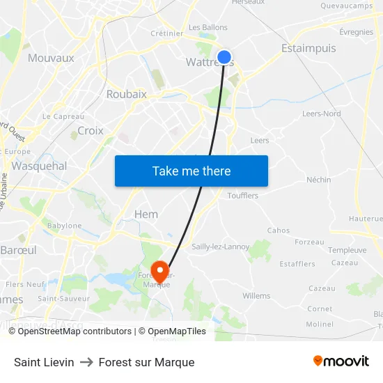 Saint Lievin to Forest sur Marque map