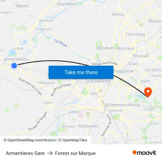 Armentieres Gare to Forest sur Marque map