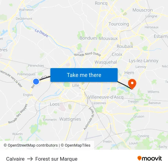 Calvaire to Forest sur Marque map