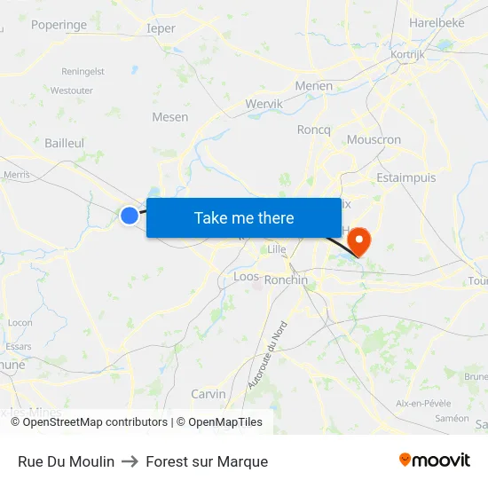 Rue Du Moulin to Forest sur Marque map