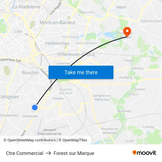 Ctre Commercial to Forest sur Marque map