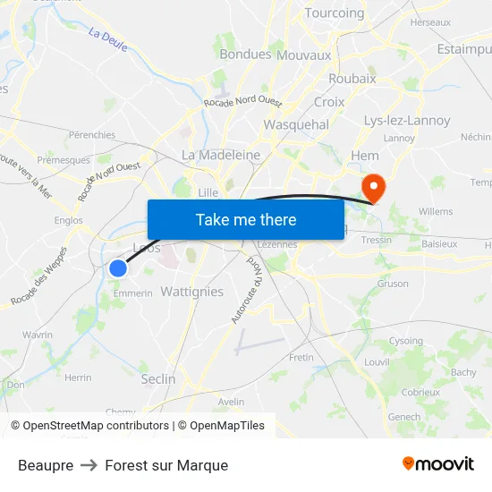 Beaupre to Forest sur Marque map