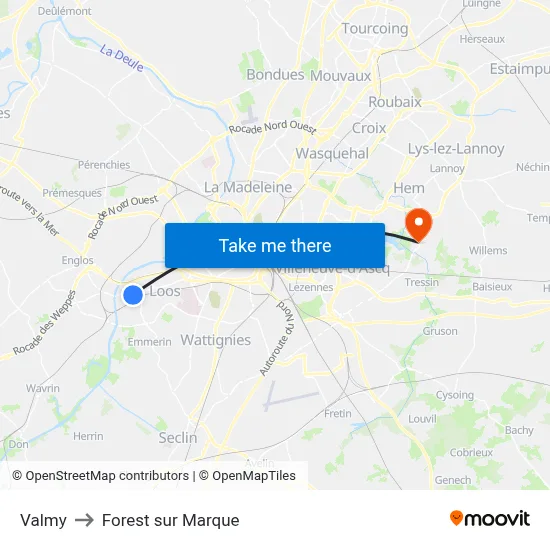 Valmy to Forest sur Marque map