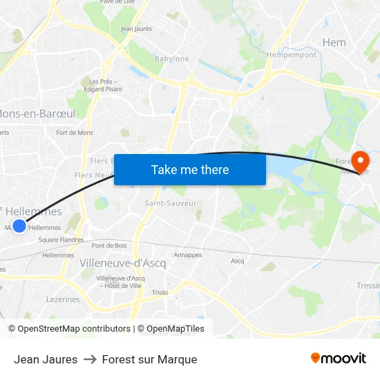 Jean Jaures to Forest sur Marque map