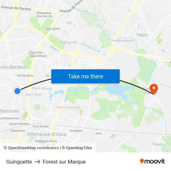 Guinguette to Forest sur Marque map