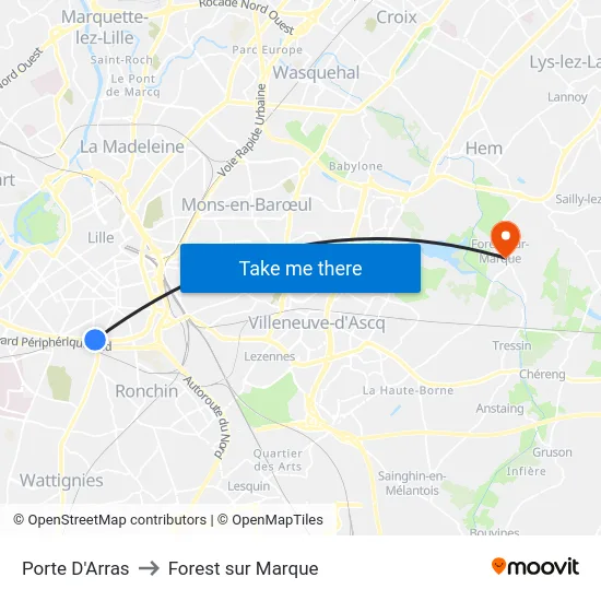 Porte D'Arras to Forest sur Marque map