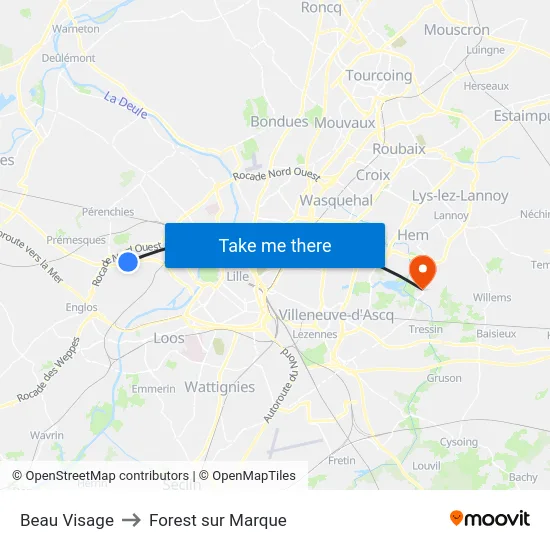 Beau Visage to Forest sur Marque map